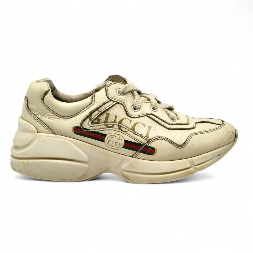 Gucci Kids Rhyton 585089 Leather Sneakers White US 13.5 EU 31 - Preowned